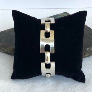Solid Sterling Silver 925 Heavy Modernist Style Rectangular Link Bracelet 47g
